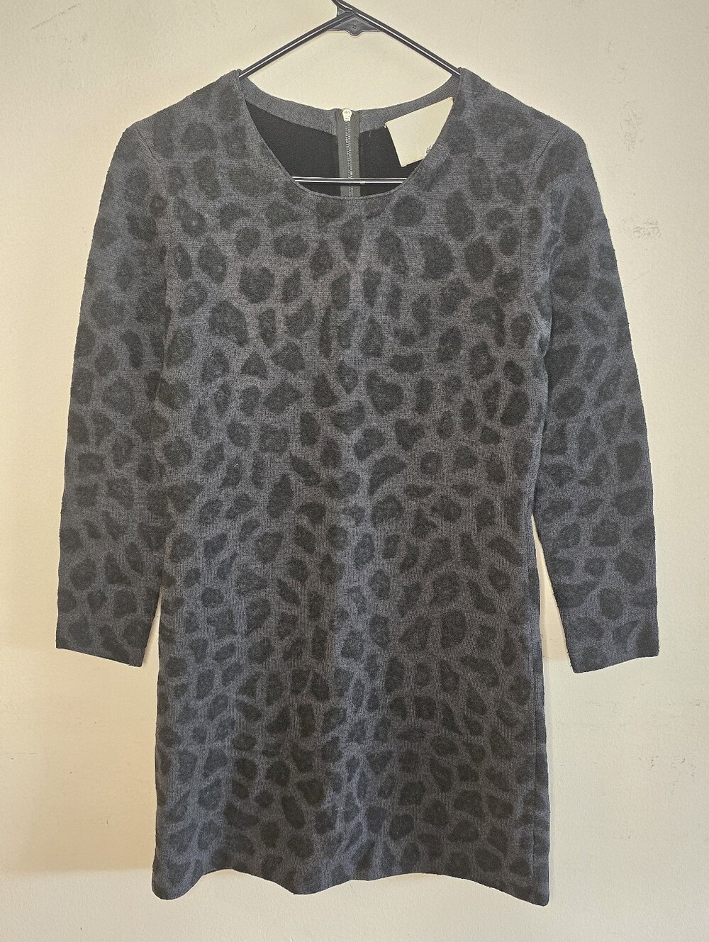 3.1 Phillip Lim Leopard Wool Sheath Dress Women's Medium Black Gray Designer